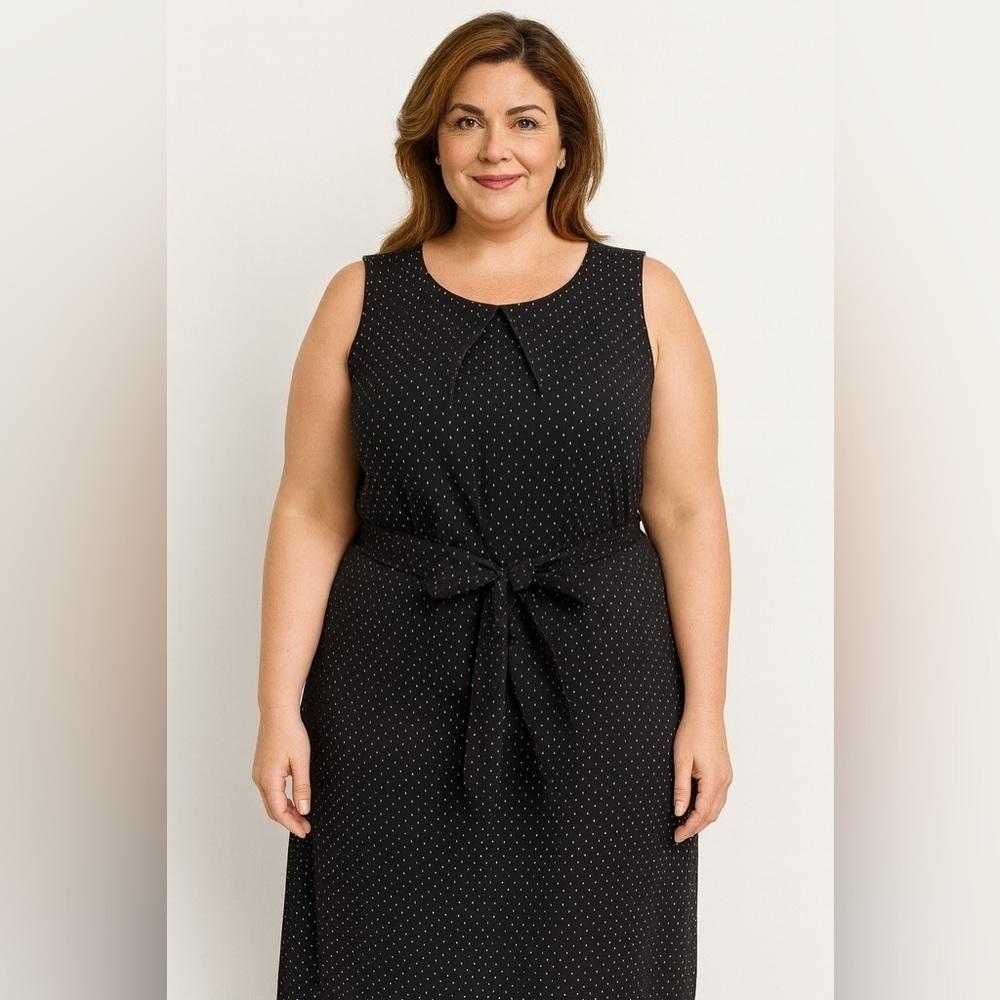 New City Chic Dress Pin Spot Black Polka Dot Belt Retro Rockabilly Sleeveless 16